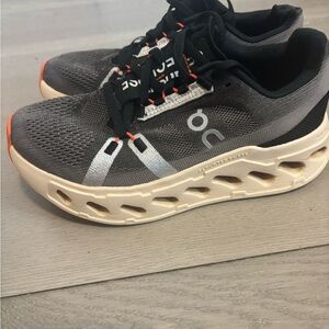 On Cloudmonster Running Shoes in Gray with Cream Sole